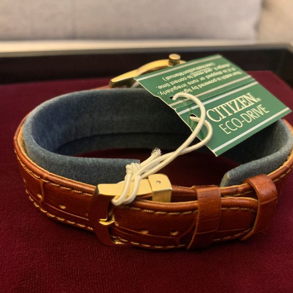 Citizen Men's AU1002-07P Eco-Drive Gold-Tone Brown Leather Strap Watch - Picture 3 of 5